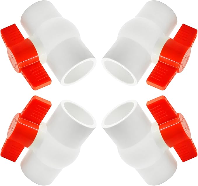 4-Pack 1" PVC Ball Valve (Socket x Socket),Schedule 40, Cold Water Pipe Shut-off Valve Socket for Water Supply Lines, Garden Irrigation & Pipe Fitting Systems,Red T-Handle.