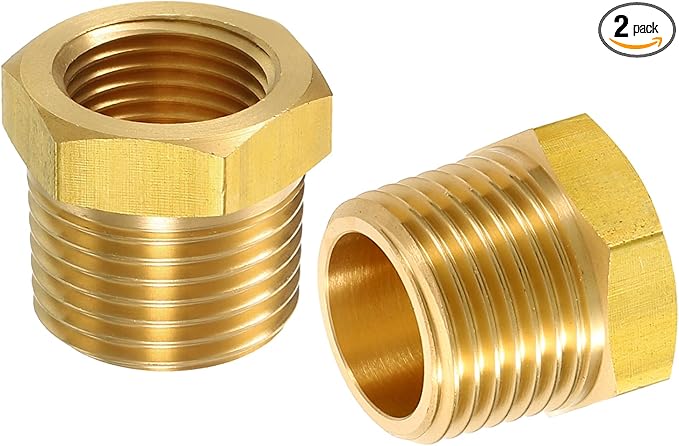 uxcell 2Pcs 1/2 BSPT Male x 3/8 NPT Female Brass Reducer Hex Bushing Threaded Pipe Fitting, Brass Threaded Pipe Fitting Adapter for Water, Gas, Oil Pipeline Systems