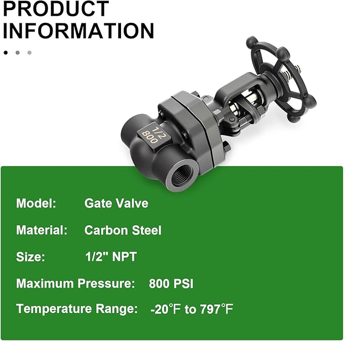 TAISHER 1PCS Forging of Carbon Steel Gate Valve, 1/2" NPT Female Rotary Sluice Valve With Wheel Handle, For Water, Oil, Gas