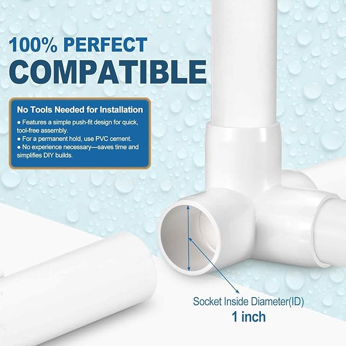 10 Pack 1" SCH40 PVC Elbow Pipe Fitting, 4-Way PVC Elbow Corner Side Outlet Tee Fitting, Furniture Grade Pipe Connectors for DIY Project, Pond Protection, Socket x Socket, White