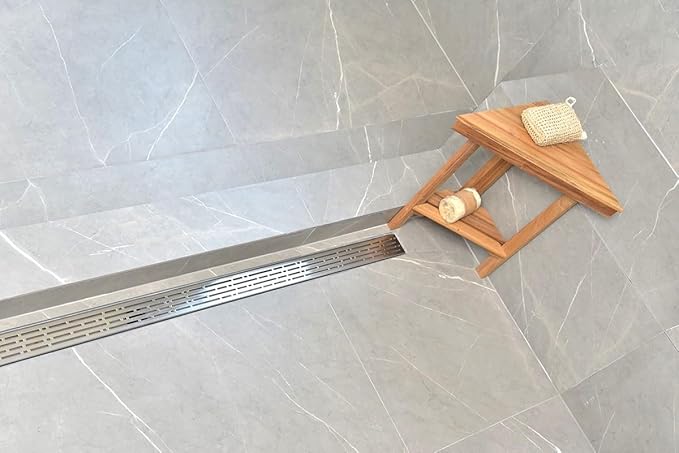 SereneDrains 304 Stainless Steel 16 Inch Linear Polished Chrome Shower Drain Kit Broken Lane Linear Shower Drains for Tile Floor Long Hair Catcher Strainer Cover Bathroom (Polished Chrome, 16 Inch)