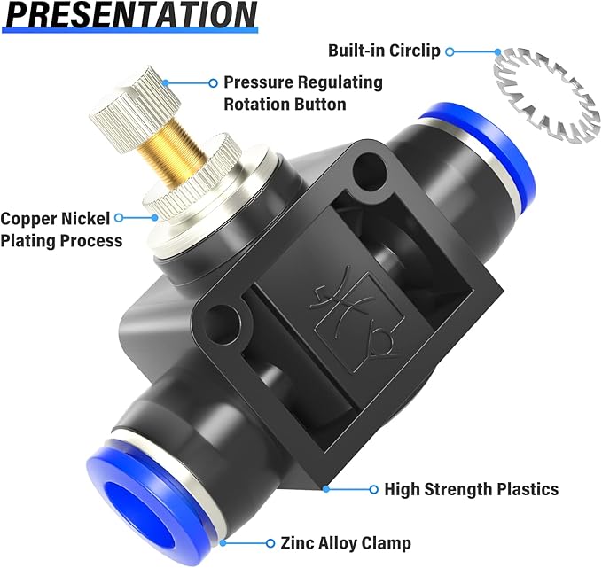 TAILONZ PNEUMATIC Air Flow Control Valve with Push-to-Connect Fitting, in-Line Speed Controller Union Straight - 6MM Tube OD x 6MM Tube OD SCF-6 （Pack of 1）