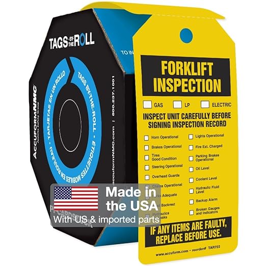 AccuformNMC 250 Inspection and Status Tags by-The-Roll, Forklift Inspection and Status, US Made OSHA Compliant Tags, Waterproof PF-Cardstock, Resists Tears, 6.25"x3", TAR722