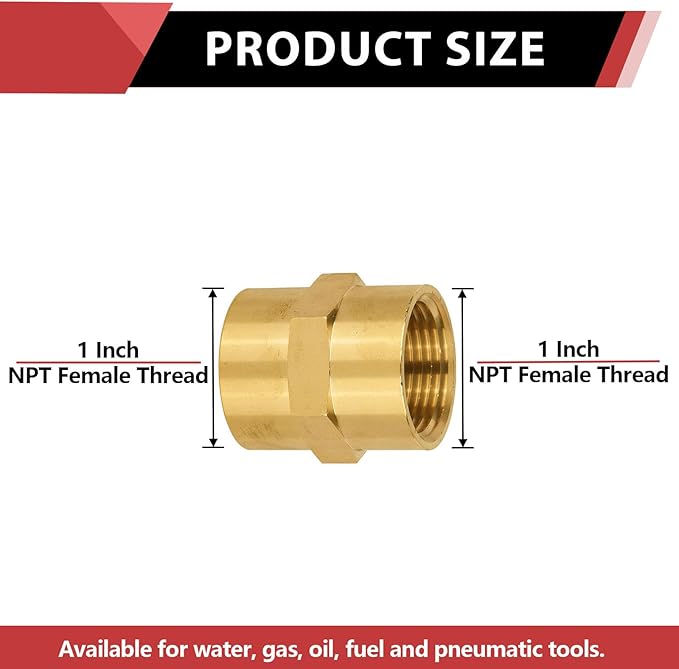 (Pack of 5) EFIELD 1" x 1" NPT Female Coupling, Soild Brass Hex Nipple Brass Pipe Fittings,(NPT080)