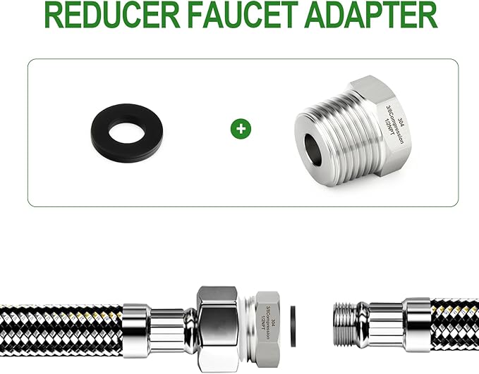 TAISHER 5PCS 304 Stainless Steel Reducer Water Hose Adapter 1/2" NPT × 3/8" Compression Pipe Fitting for kitchen bathroom faucet supply line adapter with rubber gasket