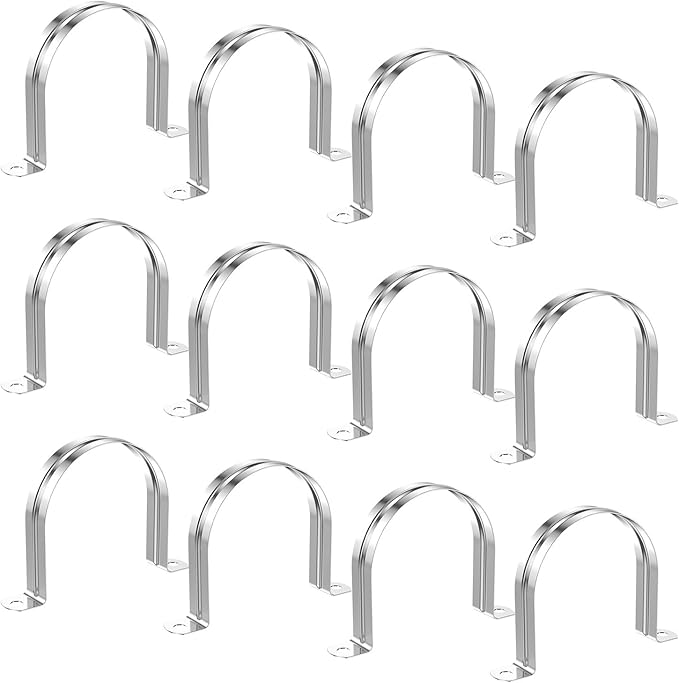 12Pcs 7 7/8Inch (200mm) 304 Stainless Steel Conduit Clamps, U-Tube Strap Pipe Clamp 2 Hole Strap U Bracket Rigid Pipe Metal Conduit Strap Tension Clips U-tube Clamp