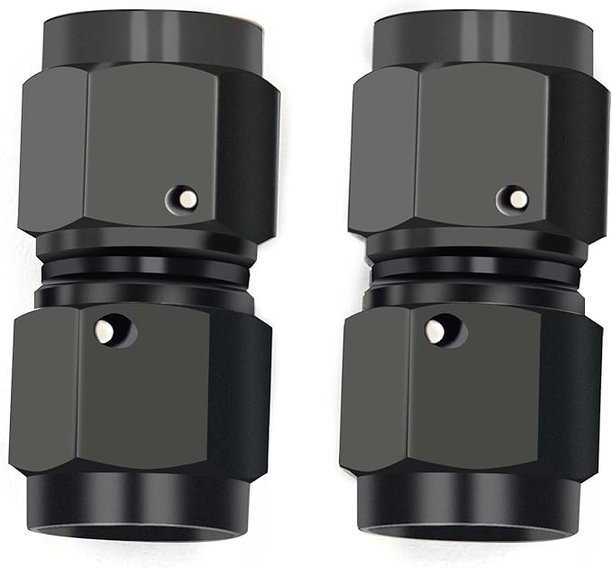 6AN Female to 6AN Female Straight Swivel Coupler Fitting Adapter 9/16-18UNF Thread Aluminium Anodized Black 2PCS