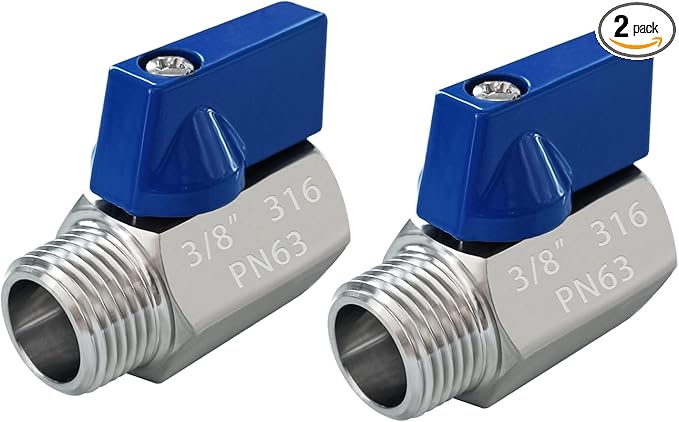 316 Stainless Steel Mini Ball Valve 3/8" NPT Female x Male Thread Shut Off Valve for Water,Oil and Gas 2pcs