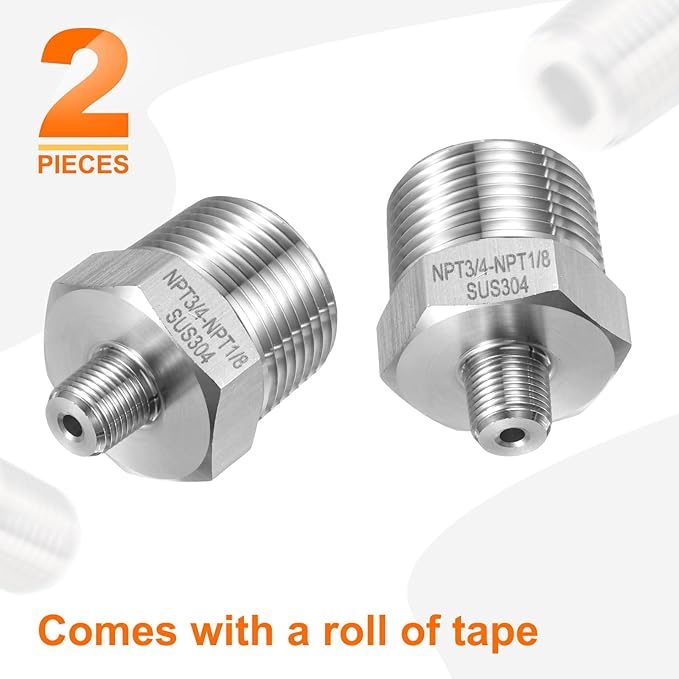 HARFINGTON 2pcs 304 Stainless Steel Hex Nipple 1/8" NPT Male x 3/4" NPT Male Straight Thread Pipe Fitting Extension Pipe Fittings Connector Adapter for Water Oil Gas Tub