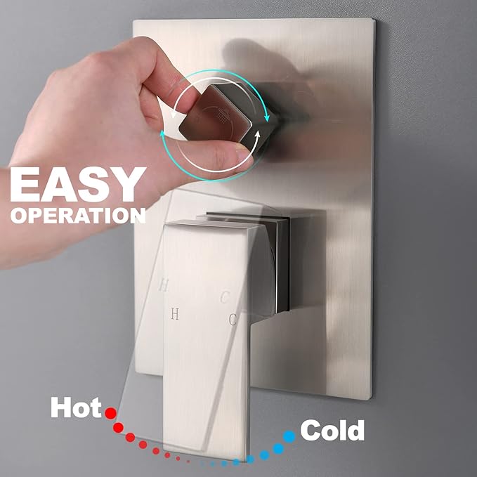 Brushed Nickel 3 Way Outlet Shower Diverter Valve - Flow Control Mixer Mixing Rough-In Shower Valve Modern Concealed