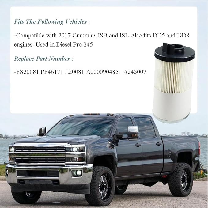 FS20081 Fuel Filter Kit Compatible with EPA 2017 Cummins ISB and ISL engines Replace FS20081, PF46171, L20081, A245007, A0000904851, RH32032, 245007, SF57030