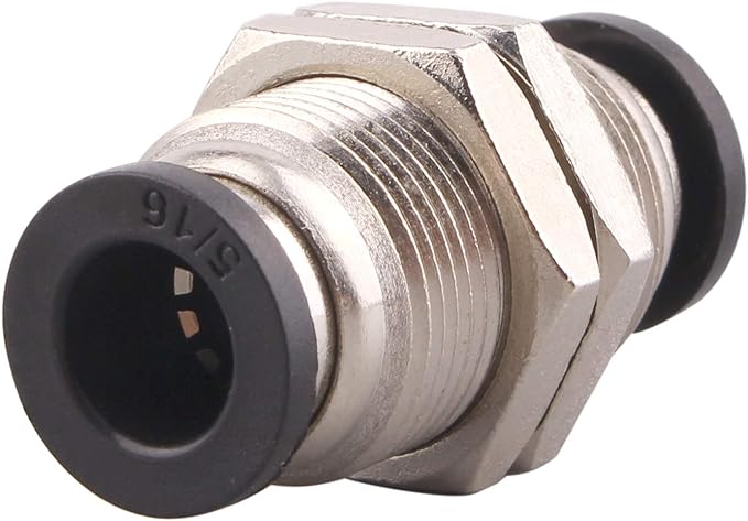 Bulkhead Union Push to Connect Tube Fitting 5/16 Inch Tube OD Double Threaded (10 Packs)