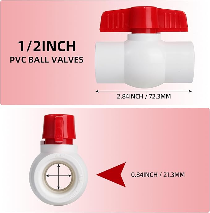 YADIAN 6 Pack 1/2" PVC Ball Valve Slip SCH40 PVC Water Pipe Valve, T Handle Shut-Off Valve Socket for Water Project, Swiming Pool, Sewage Pump, Sprinkler Lines, Outdoor Plumbing & Irrigation System