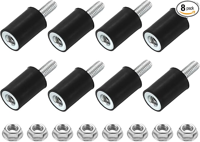 uxcell M4 Rubber Mounts, 8Pcs 10x15mm(DxH) Rubber Cylindrical Anti Vibration Isolator Shock Absorber with Lock Nut for Car Bobbin Generator Air Compressors