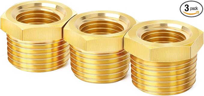 ChillWaves Brass Pipe Fitting, Reducer Hex Bushing 1" NPT Male x 3/4" NPT Female Thread Adapter(3-PACK)