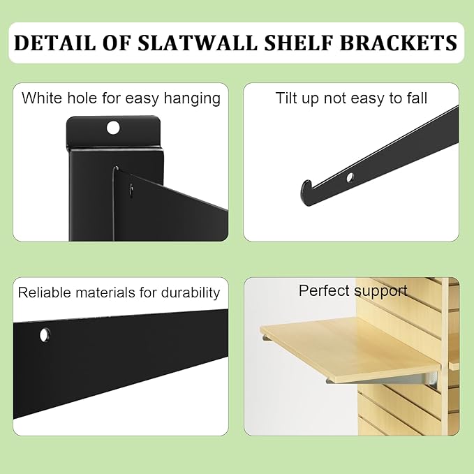 18 Pack Slatwall Shelf Bracket 12 inch, Heavy Duty Metal Shelf Brackets for Shelves,Black Slat Wall Shelf Bracket Slatwall Accessories with Lip for Slatwall Panels Shelving Display Home Commercial