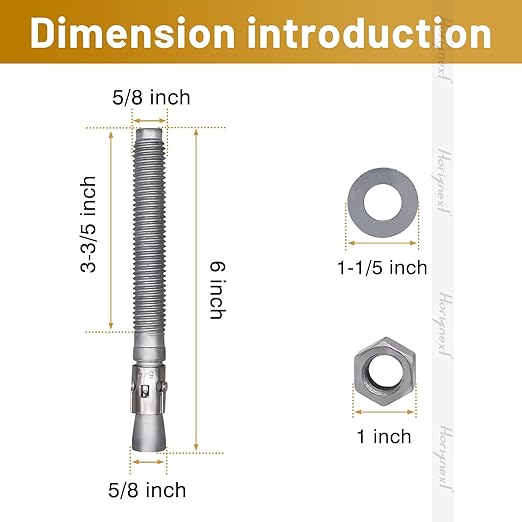 5/8 x 6 inch Wedge Anchor Galvanized Carbon Steel, Expansion Screw Bolt Heavy Duty Fastener for Concrete Masonry Cement（Pack of 10pcs