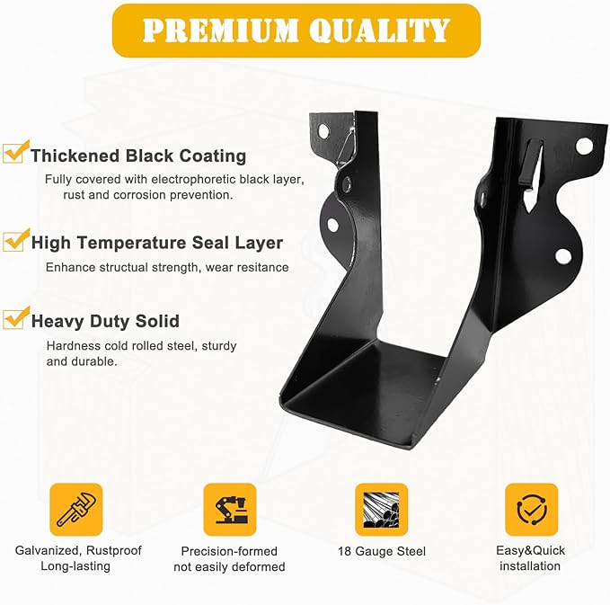 [20 Pack] 2x4 Joist Hanger, 18 Gauge LU24 Black Anti-Corrosion Coating Face Mount Joist Hangers, Wood Hurricane Ties, Rafters Tie(LU24,20pcs, Black)