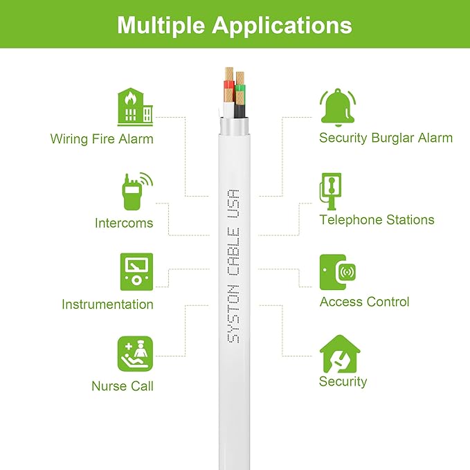 SYSTON 18/4 Fire Security Burglar Station Sound Alarm Control Cable Wire, Plenum-Rated CMP/CL3P Shielded 100% Copper Stranded UL/ETL,UV Resistant RoHS for Indoor/Outdoor Low Voltage Applications Use