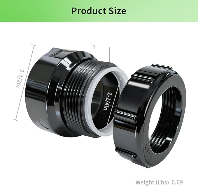 Lesso 2PCS 1-1/2" Hub x 1-1/4" Slip ABS P-Trap Adapter for kitchen sink drain kit
