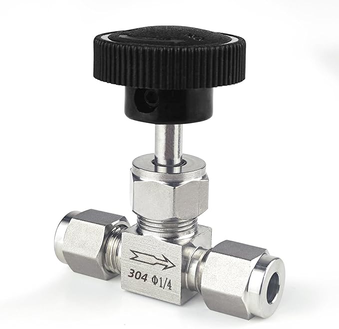 1 Piece1/4NeedleValve，O.D.1/4Inch，Flow Control Valve,for Connecting0.635cm Stainless SteelTubing, Copper, RigidPlastic Tubing, Used to Control Water, Gas and Oil. Stainless Steel 304.