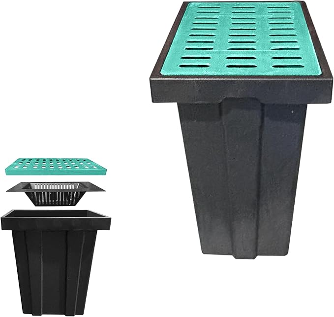 Catch Basin for Drainage with Fiber Glass Grate-26x18x24 in. Large Drainage Basin with Debris Basket,A15 French Drain Basin Without Reserved Hole for Yard,Downspout,Lawn,Municipal Pipeline