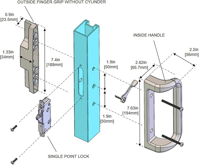 House Guard White Patio Door Handle Set with Mortise, Suitable for Replacement Doors Lock 3-15/16”Screw Hole Spacing.Choices That Add a Unique to Your Patio Glass Sliding Door.