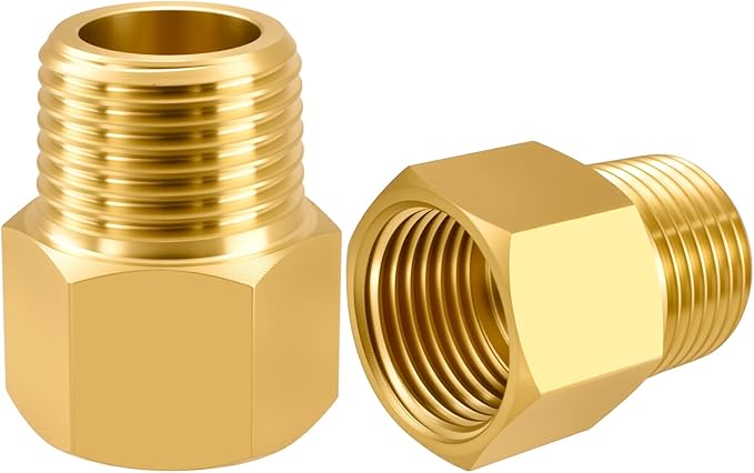 SDTC Tech 2-Pack Brass Pipe Fitting 3/8 NPT Male Thread to 3/8 NPT Female Thread Reducer Adapter, Brass Pipe Extension Connectors