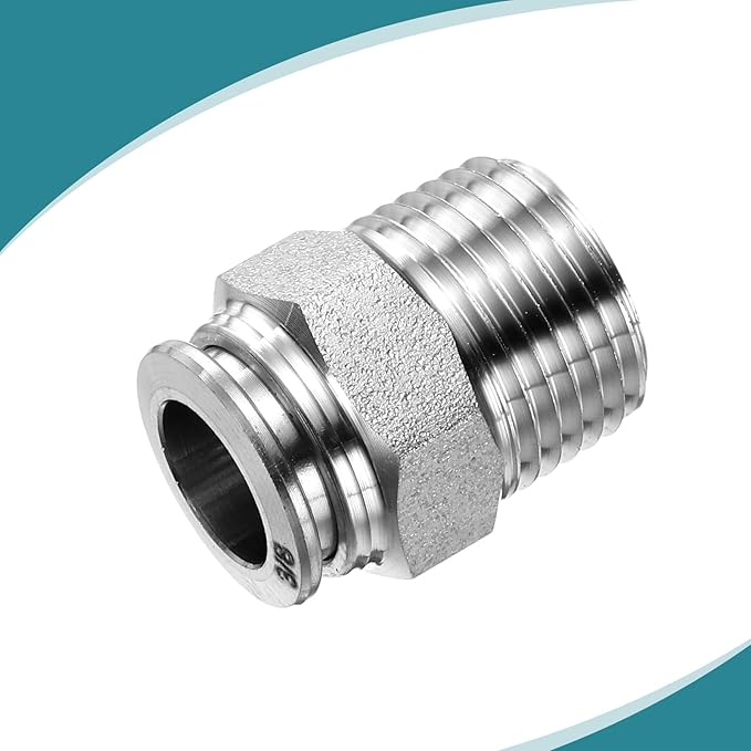 HARFINGTON Push to Connect Fittings 3/8" Tube OD x 3/8" NPT Thread Male Straight Union Fittings 304 Stainless Steel Quick Connect Pneumatic Accessories for Trailers Air Brake System