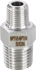 1 Pack 304 Stainless Steel Male to Male Adapter, 1/4" Male NPT x 1/8" Male NPT Hex Nipple Pipe Extension Fitting for Industrial, Automotive, Fluid Transfer, Home Gardening, Water