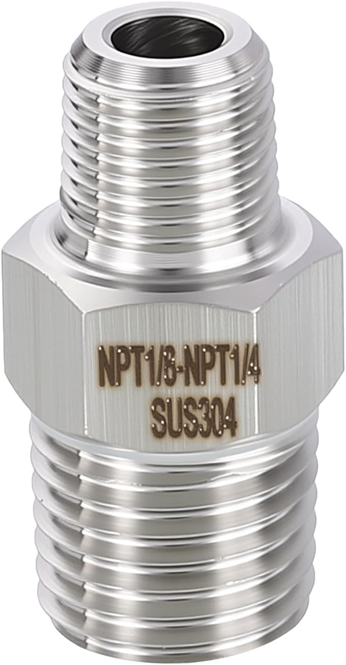 1 Pack 304 Stainless Steel Male to Male Adapter, 1/4" Male NPT x 1/8" Male NPT Hex Nipple Pipe Extension Fitting for Industrial, Automotive, Fluid Transfer, Home Gardening, Water