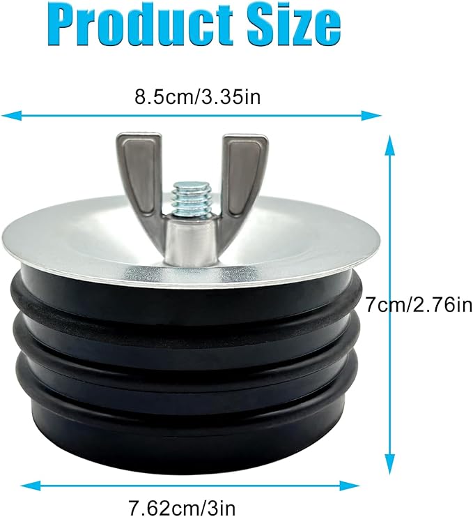 Steel Mechanical Test Plug, Sturdy Sewer Cleanout Cap with Galvanized Screw and Wing Nut Fit for Most Pipe Sink Pool,Black (3 Inch)