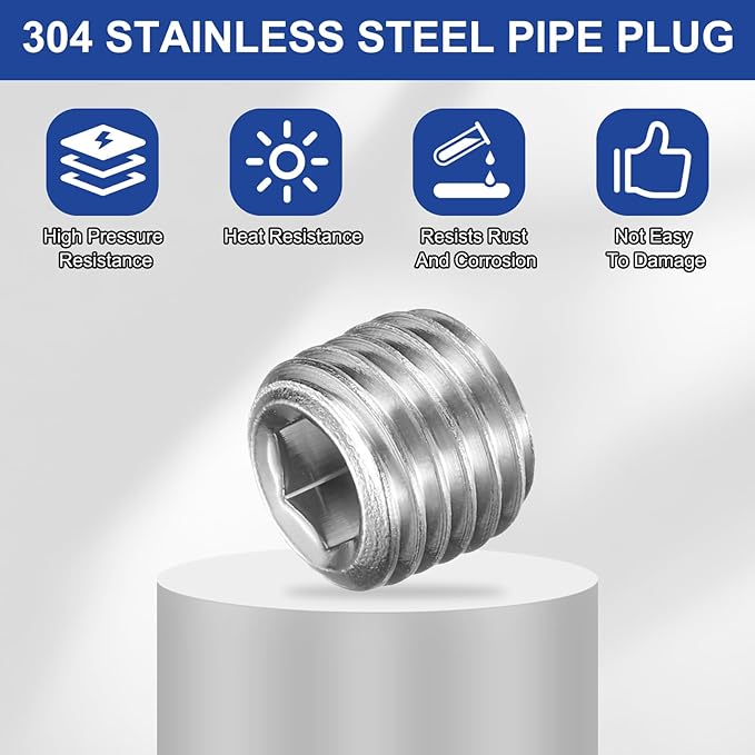 PATIKIL 5 Pcs 304 Stainless Steel Pipe Plug M12 x 1.75 Male Internal Hex Thread Socket Pipe Plug Hex Countersunk Pipe Fitting for Sealing Water Oil Gas Pipeline, Silver