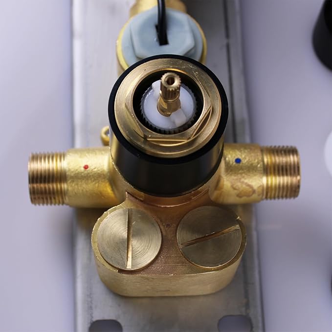 4 Way Shower Diverter Valve with Temperature Display Brass Rough-In Shower Mixing Valve Kit Replacement Can Work At The Same Time,Matte Black