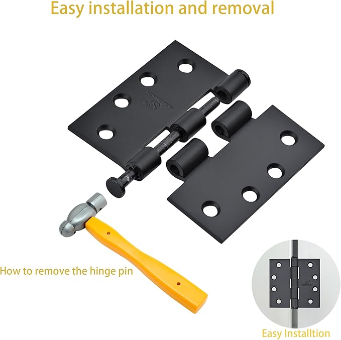 Matte Black Heavy Duty Door Hinge 4 X 4 Inch Commercial Hinges Square Corners Interior and Exterior Hardware for Doors Hinge 3 Pack