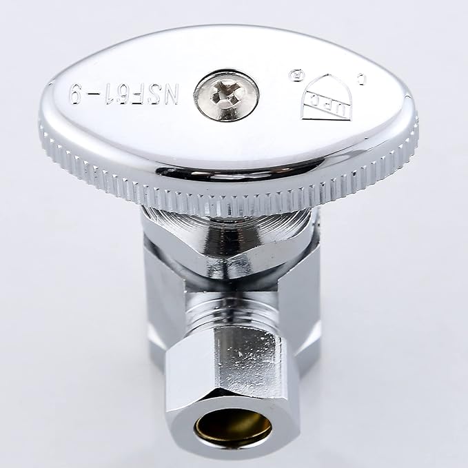 (5-Pack) Cyrret Angle Stop Shut off Valve Multi-Turn 1/2-Inch FIP Inlet X 3/8-Inch Compression Outlet, No Lead Brass Chromed, CUPC NSF AB1953 Approved