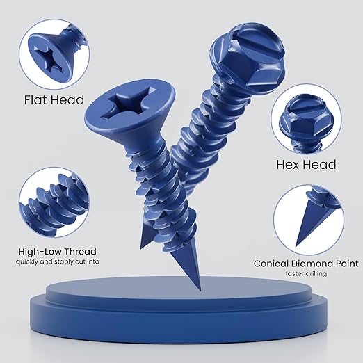 35Pcs 3/16 x 2-3/4 Inch Concrete Screws Anchor with Drill Bit, Blue Hex Head Masonry Brick Stucco Cement Block Screws, Diamond Point