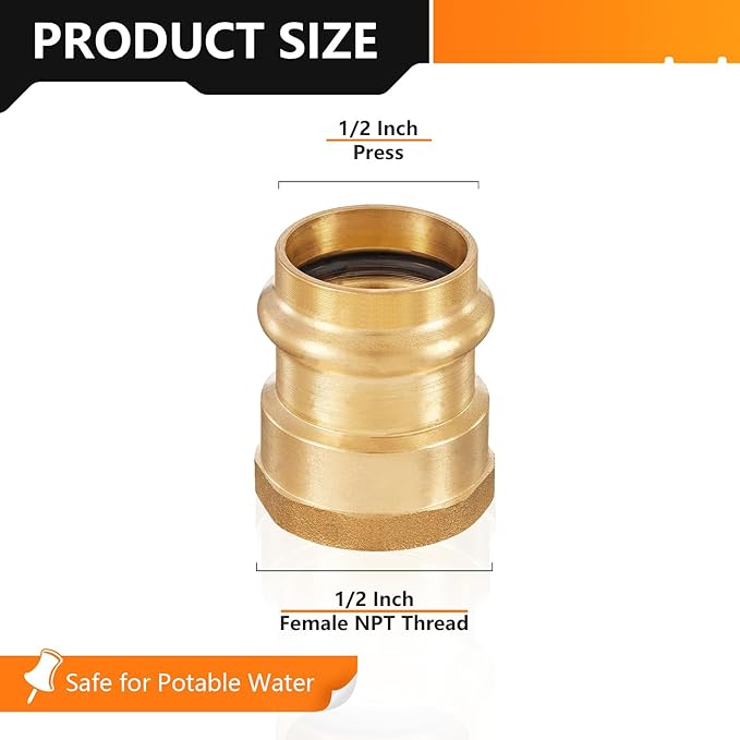 10-Pack HeSun Copper Press Fitting Adapter,1/2" Press X 1/2" Female NPT Adapter, LF Brass(PEX1807354)