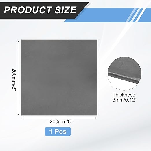 MECCANIXITY 1pcs 1/8"(3mm) x8 x8 Steel Plate, Black Hot Rolled A36 Steel Sheet Plate Base, Square Weldable Metal Discs for Industrial Construction Structural Support