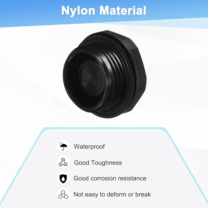 10-Pack Inner Hex Head Pipe Plug End Cap, M20x1.5mm Nylon Garden Hose Stopper Connector Plug with Sealing Ring for Terminating Pipe Ends [Black]