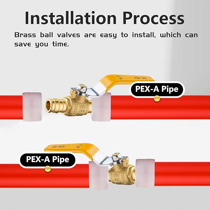 30-Pack Foskan 1/2" Brass PEX-A Ball Valve with Yellow Handle, Quarter Turn Full Port Valve for PEX-A Pipe Connection