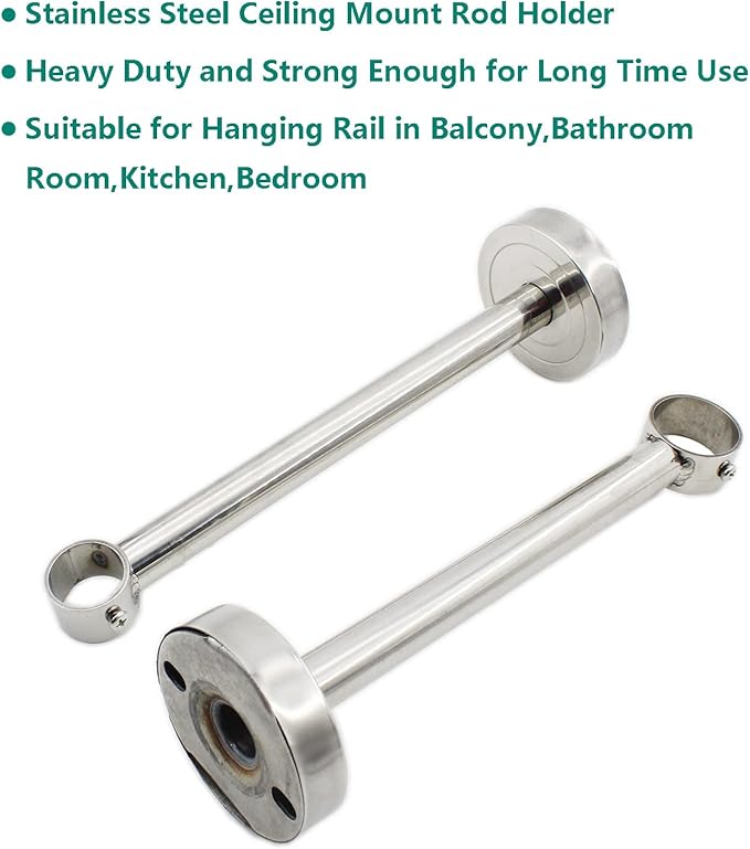 2 Pack Ceiling Mount Bracket, Stainless Steel Wardrobe Pipe Bracket Rod Holder Ceiling Holder, ULIFESTAR Shower Curtain Closet Wardrobe Rod Lever Support Pipe Flange Socket (D*H)33*250mm/1.3*10''