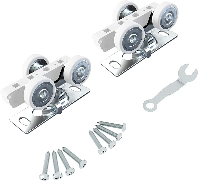 JUBEST Pocket Door Rollers Assembly, Commercial Grade Rollers Replacement, Top Mounted Pocket Door Hangers, 2 Pack