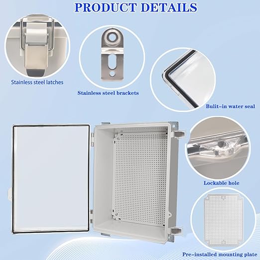 Waterproof Electrical Box Junction Box Weatherproof IP67 ABS Plastic Enclosure Switch Router Project Box Electronics DIY Enclosure with Mounting Plate and Wall Bracket Clear 13.8"x9.8"x5.9"