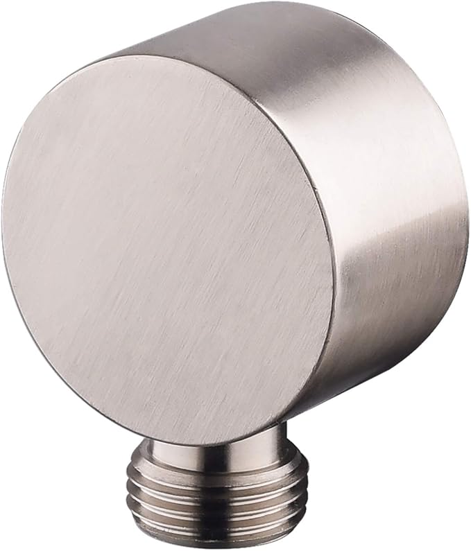 Wall Supply Elbow, Brass Round Wall Mount Shower Hose Connector G 1/2″ Drop Ell Union Water Outlet for Handheld Hand Shower, Brushed Nickel