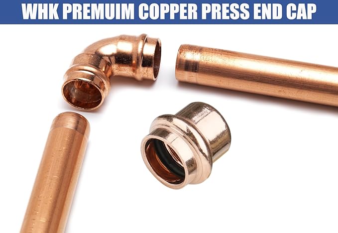 WHK 12 Pack 1/2 Inch Press Propress Copper End Cap Press Pro Press 1/2" Cooper End Plug Press Fittings Copper Pipe End Cap(Lead-Free)
