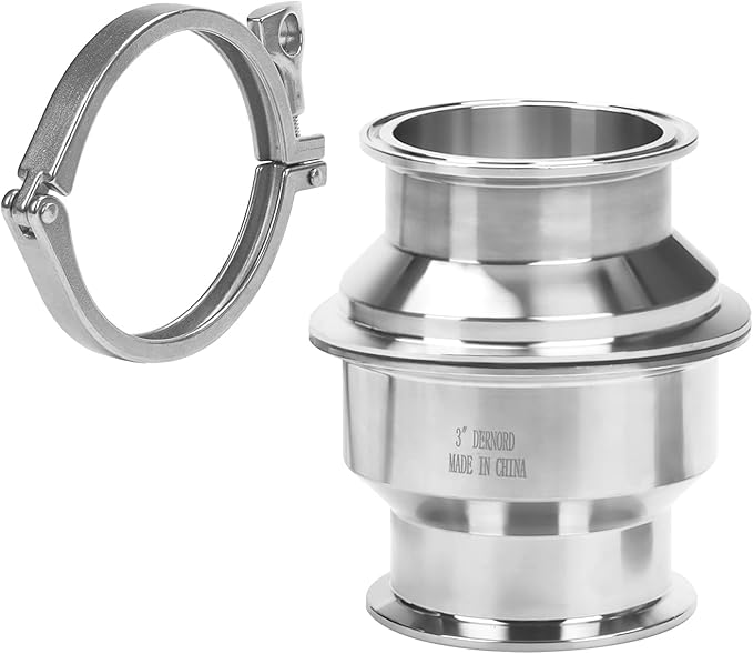 DERNORD Sanitary Check Valve - One Way Flow - 3" Tri Clamp Style, Stainless Steel 304, FKM Gasket