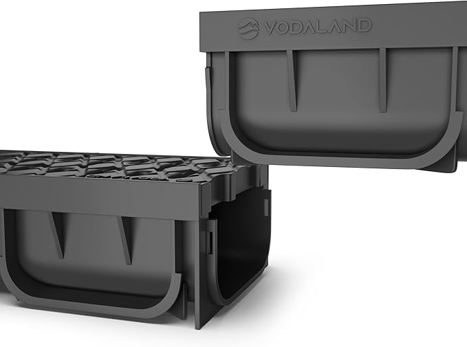 Vodaland - 4 Inch Trench Drain System with Grate - Black - Easy 2 (5 Pack)