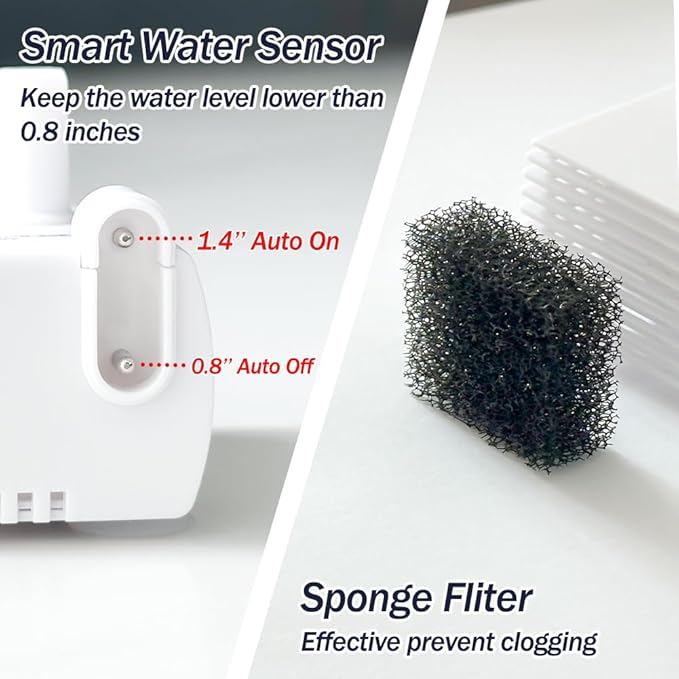 Automatic Small Sump Pump with Water Sensor, 5 FT Lift 55 GPH 115V/230V Mini Condensate Pump with Float Switch, Water Removal for Dehumidifier, Air Conditioner, Ice Maker, Basement, Auto On Off