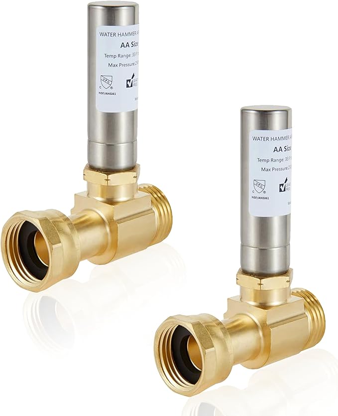 Water Hammer Arrestor,3/4 Inch Swivel FHT x 3/4 Inch MHT Stainless Steel Water Arrestor for Washing Machine Connection(2PACK, Straight Stainless Steel Arrestor)(HAMMER020-2Pack)
